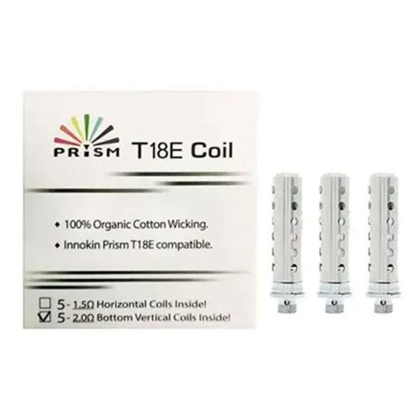 Innokin Prism T18E Coil 2.0 Ohm pack showing three vertical coils and specifications