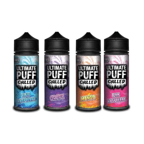 Ultimate Puff Chilled 0mg 100ml Shortfill four flavours blue grape mango pink