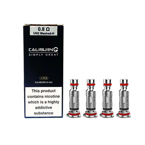 Uwell Caliburn G Replacement Coil 0.8Ω UN2 Meshed-H, 4-pack with coils displayed