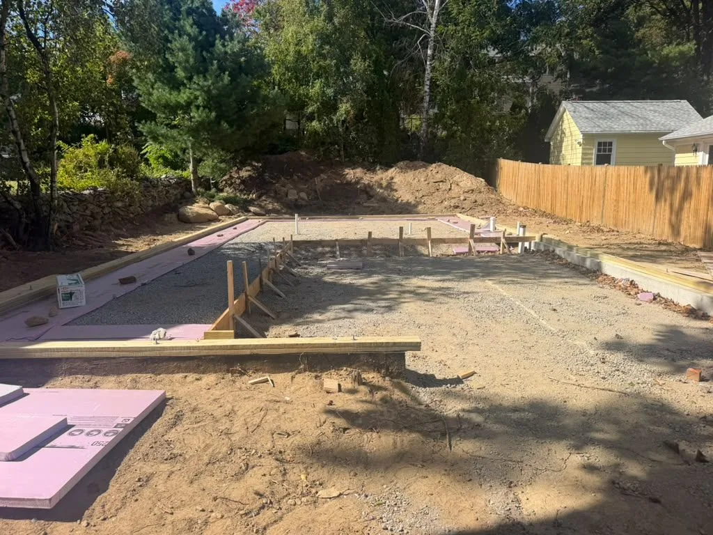 Foam insulation laid out ahead of a slab pour