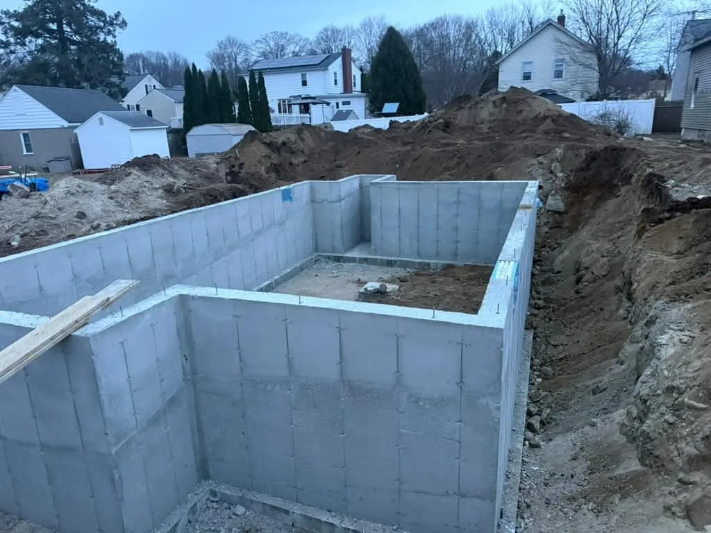 Finished poured concrete foundation walls