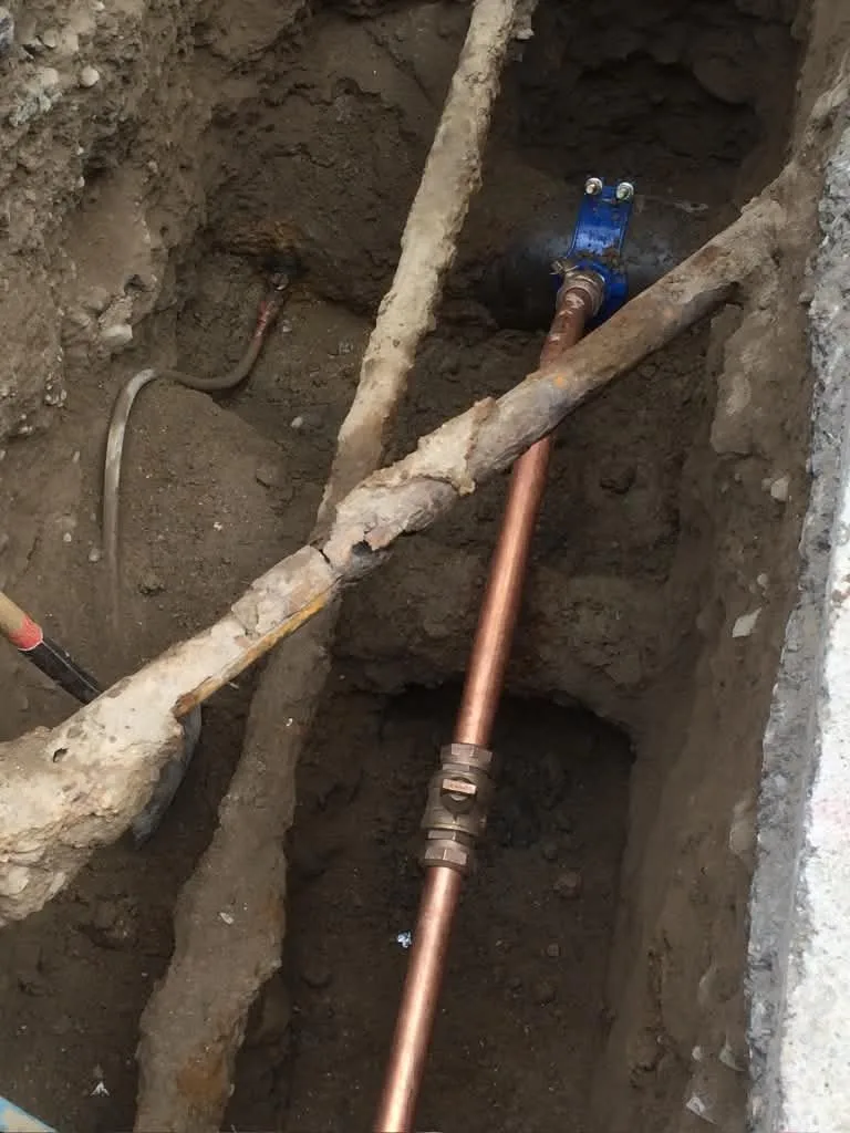 Copper water line in a trench