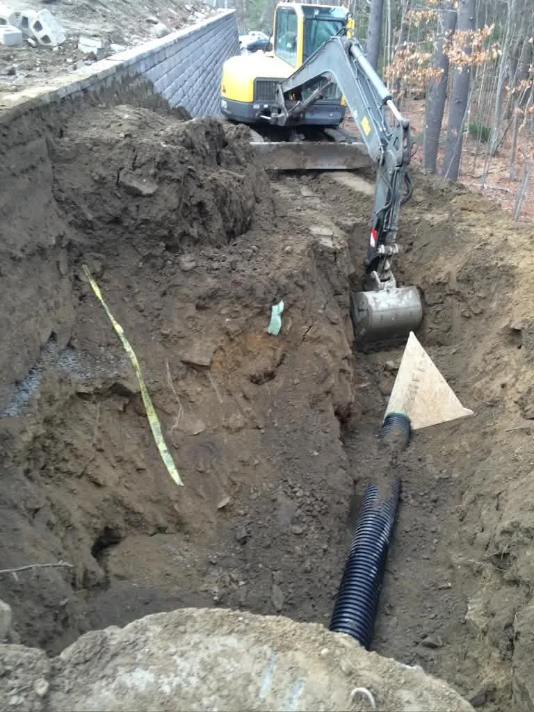 Laying drainage pipe in a trench